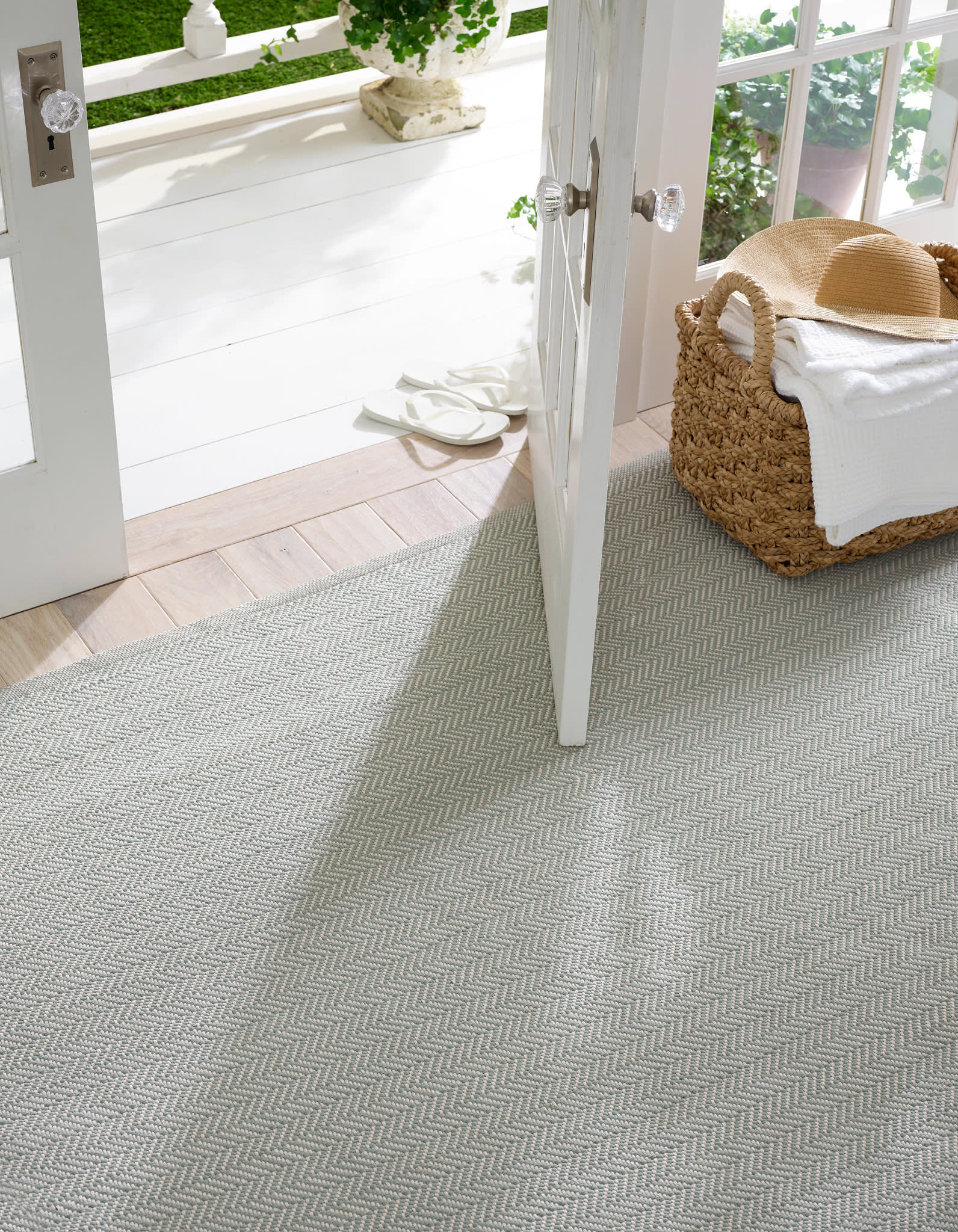 herringbone handwoven indoor/outdoor rug | light blue/ivory herringbone handwoven indoor/outdoor rug | light blue/ivory