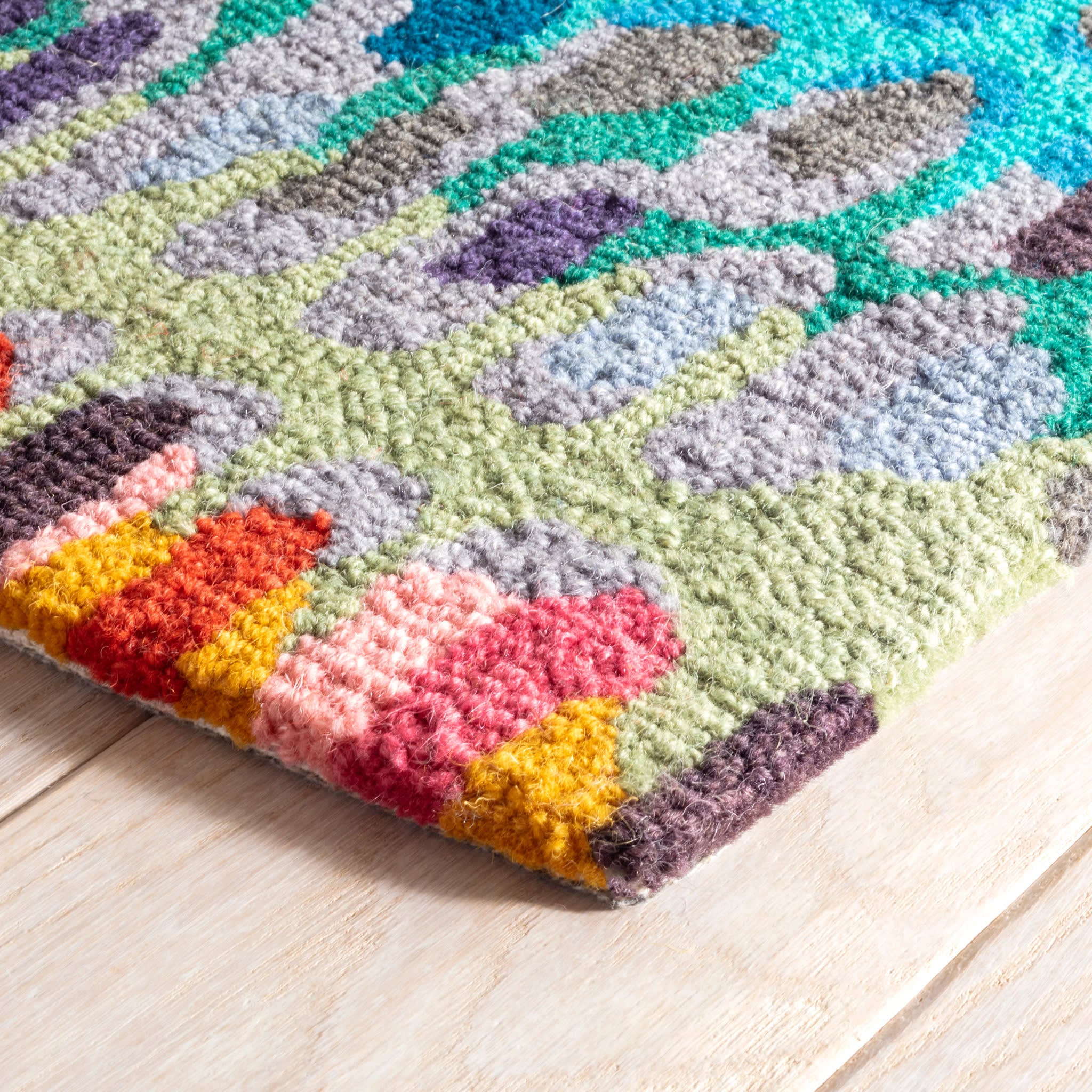 paint chip hand micro hooked wool rug | multi paint chip hand micro hooked wool rug | multi