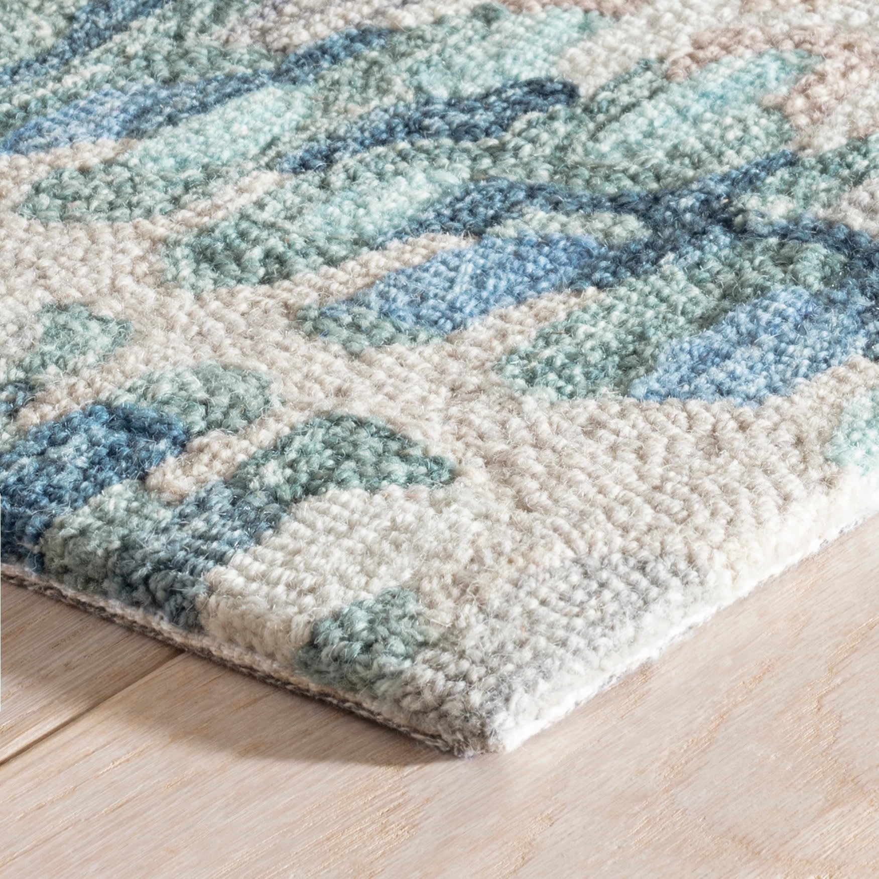 paint chip hand micro hooked wool rug | blue paint chip hand micro hooked wool rug | blue