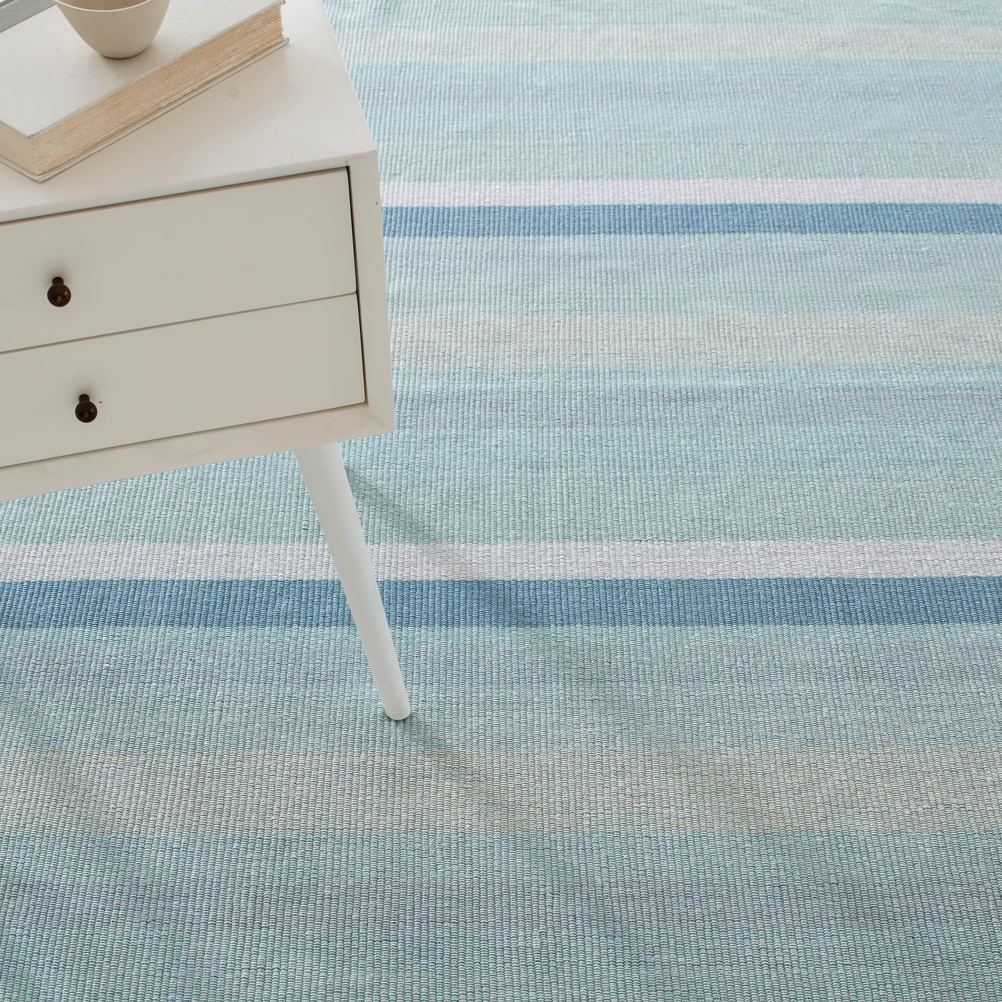 shore stripe handwoven cotton rug | sky blue shore stripe handwoven cotton rug | sky blue