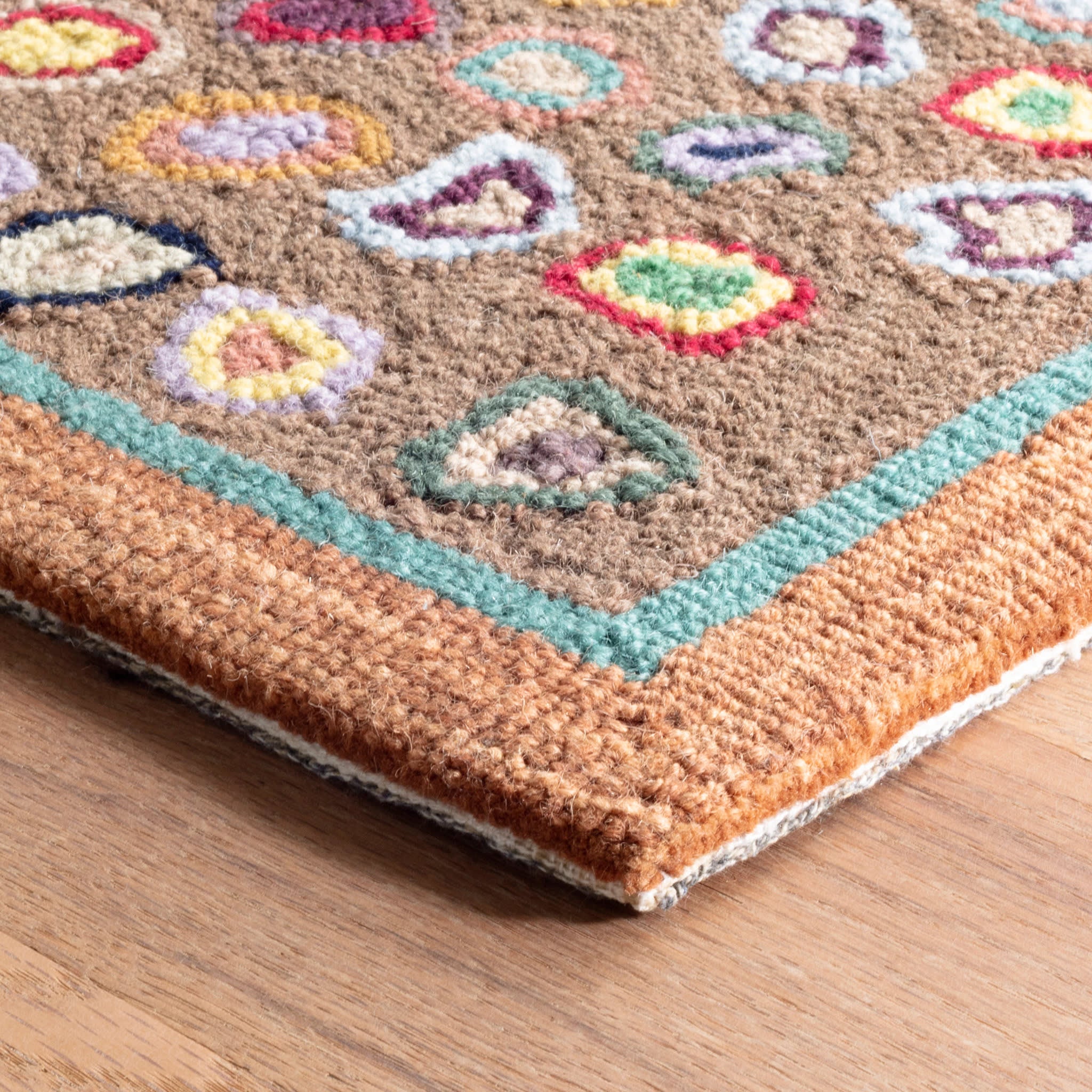 cat's paw hand micro hooked wool rug | brown cat's paw hand micro hooked wool rug | brown